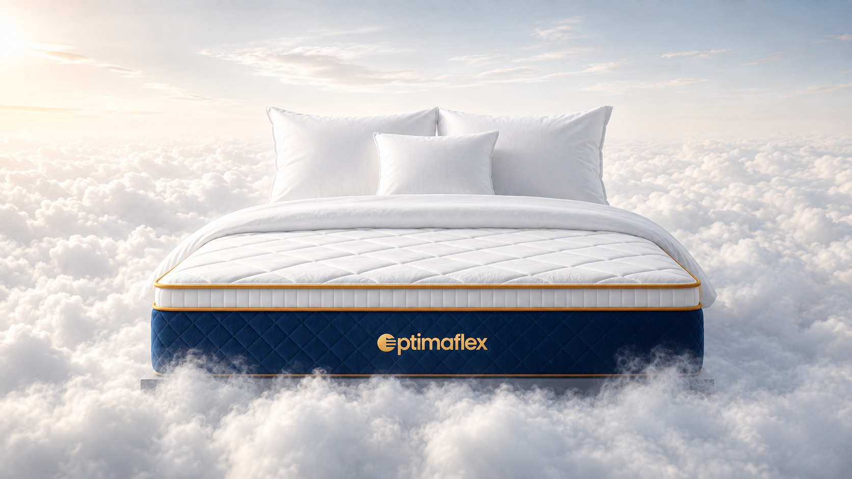 Optimaflex luxury mattress suspended in the sky